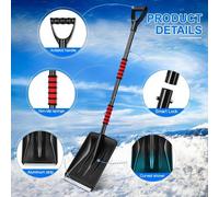 Unyqoos® : Pelle à neige télescopique légère et réglable – démontable, grande surface de pelle, manche ergonomique en forme de D, compacte et portable, idéale pour les voitures, les SUV et le camping