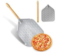 Unyqoos® : Pelle à pizza en acier inoxydable, dimensions 39 x 30,5 cm – grande surface perforée, manche amovible antidérapant pour soulever les pizzas, le pain et les produits de boulangerie