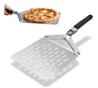 Unyqoos® : Pelle à pizza perforée avec manche pliable, argent/noir – idéale pour les pizzas croustillantes, le pain et les gâteaux, adaptée au four et au grill, lavable au lave-vaisselle