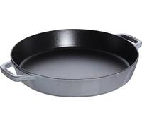 Unyqoos® Poêle à paella/cocotte en fonte, diamètre 34 cm – 2 poignées, 4,25 L, diamètre de la base 30 cm, compatible avec toutes les sources de chaleur, couleur gris graphite, dimensions 41×35×6 cm, p