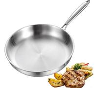 Unyqoos® - Poêle à rôtir en acier inoxydable, 28 cm - 3 épaisseurs (2,3 mm), résistante à la chaleur jusqu'à 400 °C, sans revêtement, compatible avec les plaques à induction, les gazinières, les barbe