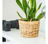 Unyqoos® Pot de fleurs rond, diamètre 19 cm – Design naturel et rustique ; fabriqué à partir de fibres de bambou, d'écorces de noix et de marc de café, de son de riz, de paille de blé, de vannerie de