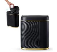 Unyqoos® Poubelle automatique avec capteur, 8 litres – poubelle noire étroite avec couvercle, étanche aux odeurs, étanche IPX5, sans contact, alimentée par 2 piles AA
