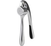 Unyqoos® : presse-ail ergonomique, en zinc chromé, argent et noir, avec un tamis fin, des poignées antidérapantes, compacte, idéale pour l'ail, le gingembre et les câpres