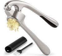 Unyqoos® : presse-ailes en 3 pièces, avec manche ergonomique souple, éplucheur en silicone et brosse de nettoyage, couleur argent, sans danger pour les aliments et résistant à la rouille