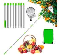 Unyqoos® – Ramasse-fruits télescopique, avec tige réglable jusqu'à 3,2 mètres, panier de récupération en acier inoxydable de 20x16 cm avec sac de récupération en coton, 8 éléments télescopiques, idéal
