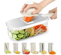 Unyqoos® : Râpe à légumes réglable – Un coupe-légumes polyvalent avec 6 lames en acier inoxydable, une épaisseur de coupe réglable, un bac de récupération et une poignée antidérapante