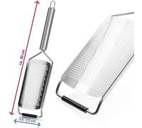 Unyqoos® : Râpe de cuisine en acier inoxydable de haute qualité – râpe plate pour épices et légumes, manche ergonomique, lavable au lave-vaisselle, avec couvercle de protection et œillet de suspension