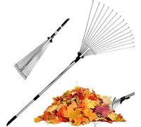Unyqoos® – Râteau à feuilles réglable – Râteau en métal à lames multiples pour les feuilles, les mauvaises herbes et les déchets de tonte, longueur totale de 153 cm, tête réglable de 86 à 160 cm
