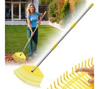 Unyqoos® : Râteau léger et réglable avec tête en plastique (43 cm) – dents flexibles, manche en acier inoxydable pour une collecte efficace des feuilles et des déchets de jardin