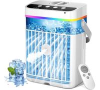 Unyqoos® Refroidisseur d'air portable 4-en-1 avec USB-C, 1250 ml, 10 W – Ventilateur, humidificateur et climatiseur mobile, éclairage LED 7 couleurs, minuterie 1/2/3 heures, jusqu'à 9 heures d'autonom
