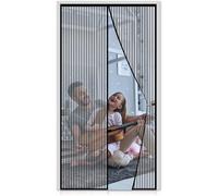 Unyqoos® Rideau anti-moustiques magnétique, 90 x 210 cm – Fermeture magnétique, polyester, noir, fixation par velcro sans perçage, 18 aimants