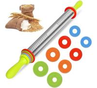 Unyqoos® Rouleau à pâtisserie en acier inoxydable réglable, avec 4 anneaux de réglage de l'épaisseur – Antiadhésif, facile à nettoyer, pour une épaisseur de pâte précise, idéal pour les pizzas, les bi