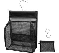 Unyqoos® Sac de rangement 2 en 1 avec crochets, noir – filet en PVC à séchage rapide et respirant, sac de toilette pliable et organisateur de douche pour la salle de bain, le sport et les voyages