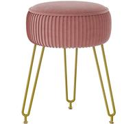 Unyqoos® Samt-Pouf : pouf rond avec revêtement en velours luxueux, rembourrage confortable, 3 pieds en métal doré, pieds réglables, diamètre 30 cm x hauteur 46 cm