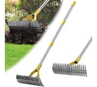Unyqoos® : Scarificateur et racloir à feuilles réglables – Acier inoxydable, 38 cm de largeur, 19 lames, tige réglable de 114 cm, amovible