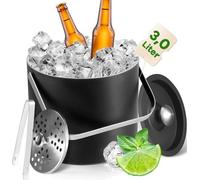 Unyqoos® Seau à glace en acier inoxydable 304, 3 litres – double paroi isolée sous vide, avec couvercle, pince et passoire, lavable au lave-vaisselle, idéal pour le vin, le champagne et la bière