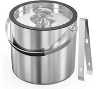 Unyqoos® : Seau à glace en acier inoxydable à double paroi, 3,2 L – couvercle hermétique, poignée de transport, pince à glace et filtre, couleur argent