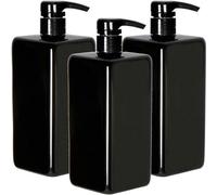 Unyqoos® Set de 3 distributeurs de savon noirs réutilisables, capacité de 1000 ml – pour shampooing, savon et produits de cuisine, avec étiquettes, sans BPA et sans plomb, verrouillables