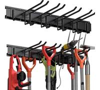Unyqoos® : Support mural pour outils – Organisateur pour garage et jardin, 2 rails de 40 cm, 6 crochets (4 doubles/2 simples), acier au carbone, réglable, capacité de charge de 45/35 kg
