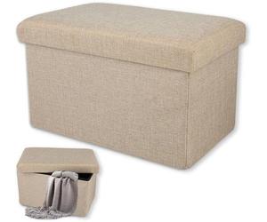 Unyqoos® : Tabouret de rangement pliable avec espace de stockage, beige. Assise rembourrée et respirante, gain de place et polyvalent, idéal pour le salon, la chambre, l'entrée