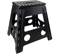 Unyqoos® : Tabouret pliable – tabouret d'appoint portable et pliable en plastique, de couleur noire, avec pieds antidérapants, bords arrondis, capacité de charge jusqu'à 150 kg