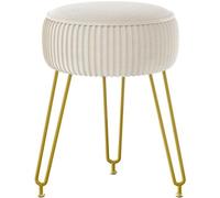 Unyqoos® Tabouret rond en velours, diamètre 30 x hauteur 46 cm – Tabouret rembourré avec 3 pieds en acier revêtus de poudre dorée, réglable, pouf pour salon et chambre