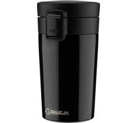 Unyqoos® – Tasse isotherme 300 ml – Tasse de voyage pour café, en acier inoxydable/plastique, isolée sous vide, étanche, avec bouton-poussoir et système de sécurité, noire, 8,5 x 8 x 15 cm