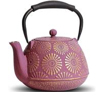 Unyqoos® Théière en fonte japonaise, 1200 ml – design traditionnel, poignée en silicone résistante à la chaleur, filtre en acier inoxydable, émaillée, compatible avec les plaques à induction, au gaz e