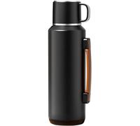 Unyqoos® : Thermos à double paroi en acier inoxydable 316, capacité 1 litre, isolation sous vide jusqu'à 24 heures, couleur noire, avec compartiment à thé amovible et poignée en silicone