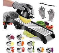 Unyqoos® : Tranche-légumes multifonctionnel professionnel – Accessoires julienne et râpe, pour des tranches ultra-fines de 9 mm, 4,5/9 mm, lames en acier inoxydable, inclut un gant de sécurité et une