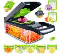 Unyqoos® : trancheuse à légumes 15-en-1 avec 7 lames interchangeables en acier inoxydable trempé – type mandoline, en ABS sans BPA, pour réaliser des tranches, des dés et des découpes ondulées