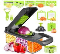 Unyqoos® : trancheuse à légumes multifonctionnelle 16 en 1 – Fabriquée en ABS sans BPA, avec des lames en acier inoxydable résistant à la rouille, inclut une boîte de rangement et des accessoires