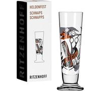 Unyqoos® Verre à liqueur 40 ml – Série Heldenfest, motif n° 9 "Barbier" – forme ronde, multicolore, verre cristal avec accents en cuivre, 11,3 x Ø3,9 cm, 1 pièce, fabriqué en Allemagne