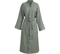 Unyqoos® vtwonen - Peignoir "Gentle Embrace" - Vert sauge, taille S/M, velours de coton à l'avant et molleton à l'arrière, 340 g/m², avec ceinture et poches