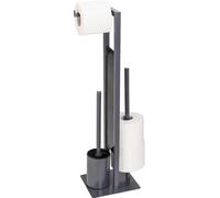 Unyqoos® Wenko Rivalta : Ensemble WC 3-en-1 – Brosse WC, porte-rouleau et compartiment pour rouleaux de rechange, acier avec finition mate, verre de sécurité, 18 x 70 x 23 cm, gris/noir/gris