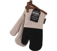 Unyqoos® ZICZAC VENTON : Lot de 2 gants de cuisine résistants à la chaleur, en polycoton et néoprène, 18 x 32 cm, couleur sable, avec boucle de suspension