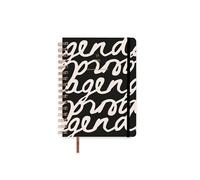 UO Agenda scolaire noir semainier : commence en septembre 2025 et se termine en août 2026, couverture rigide, comprend 127 autocollants, élastique et ruban inscriptible, noir