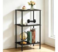 UOMIO Table d'appoint haute pour petit espace à 3 niveaux avec étagères de rangement ouvertes pour salon, table de chevet industrielle, noire, 40 x 32 x 76,5 cm