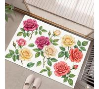 UOMSKTY Roses, Bourgeons, Feuilles Vertes Rosestapis Entree Interieur Extérieur80 X 120 Cmtapis D'Entrée Motif Arc Antidérapant, Lavable, Absorbant, Retient Saleté Et Humiditéjaune Vif