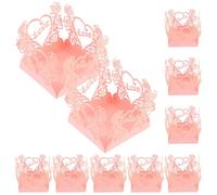 Uonlytech 50 Pièces Boîte à Dragées Cœur et Roses, Emballage en Papier Rose, Design Ajouré, Compact, pour Mariage et Fête, pour Bonbons et Chocolats