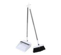 Uonlytech Balayette Pelle Ménagère à Long Manche, Plastique Blanc, | Poils Souples Denses, Large Tête de Balayage, Bord Anti-basculement, Rangement Mural, pour Seniors