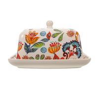 Uonlytech Beurrier avec couvercle : Beurrier en céramique style ferme - Récipient à dessert vintage à fleurs pour comptoir - Support décoratif pour apéritifs de cuisine