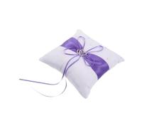 Uonlytech Coussin de Mariage pour alliances en Satin Violet 18,5 x 18 cm, Coussin décoratif Double cœur pour porteurs d’alliances, cérémonie Occidentale, présent pour mariée
