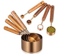 Uonlytech Cuillères à Mesurer Résistantes à L'usure et Flexion Set de 8 en Acier Inoxydable Manche en Bois Marquages Clairs, pour Préparer Café et Pâtisserie