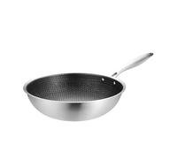 Uonlytech Wok en Acier Inoxydable Nid D’abeille Antiadhésif avec Poignée | Chauffe Homogène, Nettoyage Facile, Compatible Gaz et Induction, Finition Argentée, Style Moderne