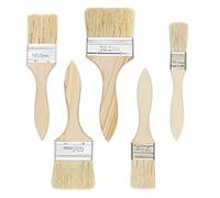 Uootach Lot de 5 pinceaux à Peinture, Pinceau Plat à Manche en Bois, Pinceau Brillant, pour Peinture, Peinture à l'huile, Teinture, pour clôtures, décoration, Peinture (25,4/38,1/50,8/63,5/76,2 mm)