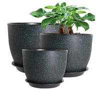 UOUZ Grands Pots de Fleurs Modernes en Plastique avec Trous de Drainage et soucoupes pour intérieur et extérieur, 30,5/25,5/23 cm, Noir moucheté de Vert