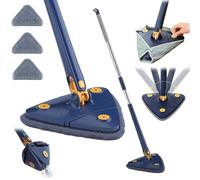 Upattend Balai triangulaire avec chiffon remplaçable, rotation à 360 degrés, balai triangulaire réglable pour nettoyage du sol, du plafond, des coins et du verre, bleu