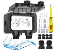 Upgrade Prise extérieure étanche IP66 avec interrupteur Témoin lumineux, en saillie Résistant aux intempéries Prise extérieure électrique Jardin murale avec couvercle verrouillable Prise-double